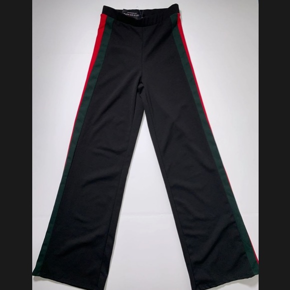 Casual black flare pants with side stripes - Picture 1 of 1